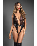 Domina Plunge Front Teddy with Lock & Key Black M/L