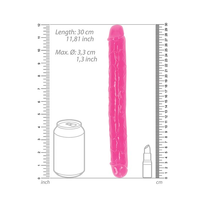 RealRock 12" Double Dong Glow in the Dark - Neon Pink